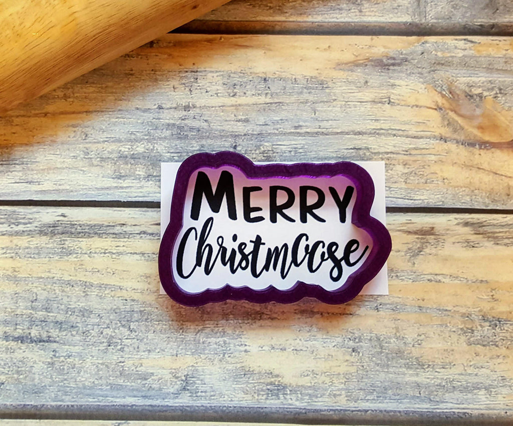 Merry Christmoose Hand Lettered Cookie Cutter and Fondant Cutter and Clay Cutter with Optional Stencil