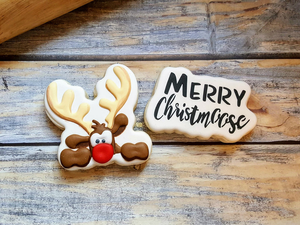 Merry Christmoose Hand Lettered Cookie Cutter and Fondant Cutter and Clay Cutter with Optional Stencil