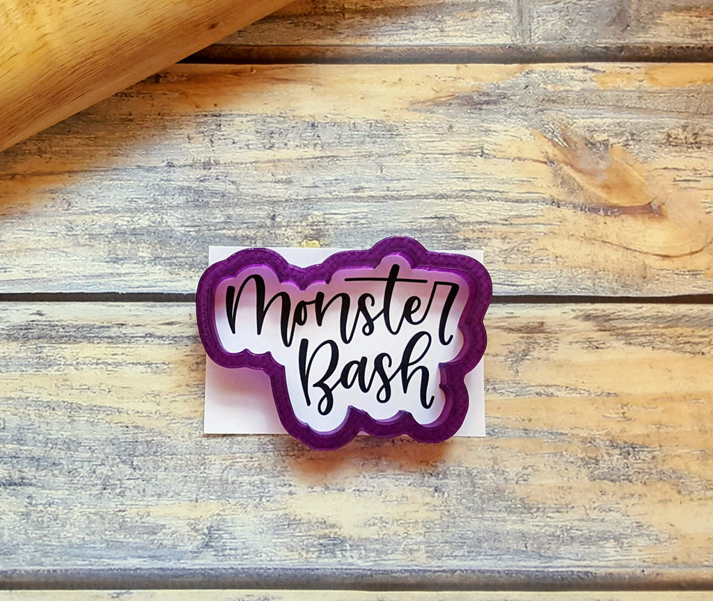 Monster Bash Hand Lettered Cookie Cutter and Fondant Cutter and Clay Cutter with Optional Stencil