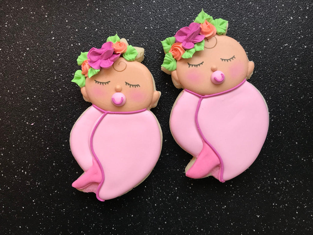 Miss Doughmestic Swaddled Baby with Florals #3 Cookie Cutter and Fondant Cutter and Clay Cutter