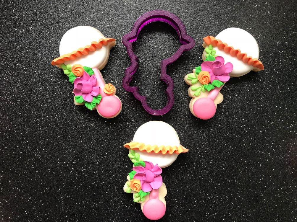 Miss Doughmestic Baby Rattle #3 with Florals Cookie Cutter and Fondant Cutter and Clay Cutter