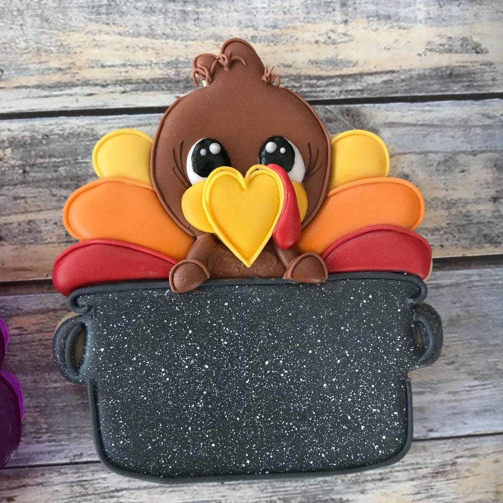 Turkey in a Pot with Sign Area Plaque Cookie Cutter and Fondant Cutter and Clay Cutter