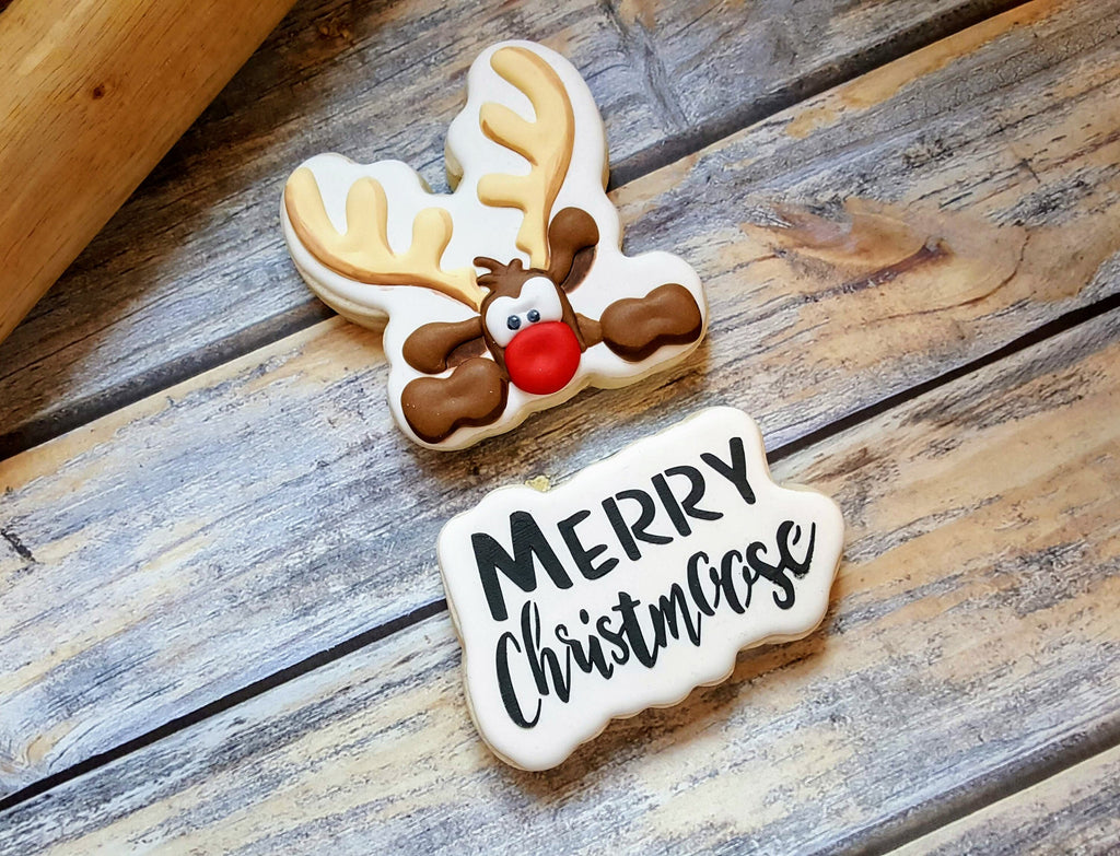 Merry Christmoose Hand Lettered Cookie Cutter and Fondant Cutter and Clay Cutter with Optional Stencil