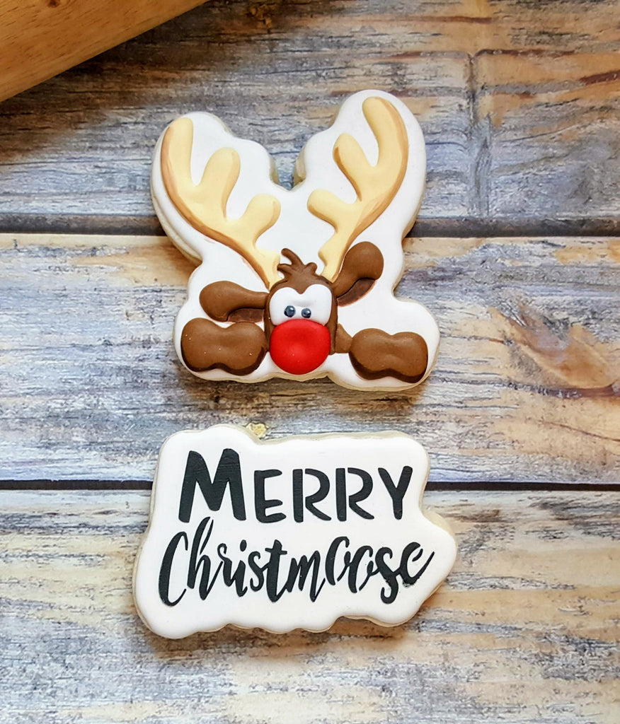 Merry Christmoose Hand Lettered Cookie Cutter and Fondant Cutter and Clay Cutter with Optional Stencil