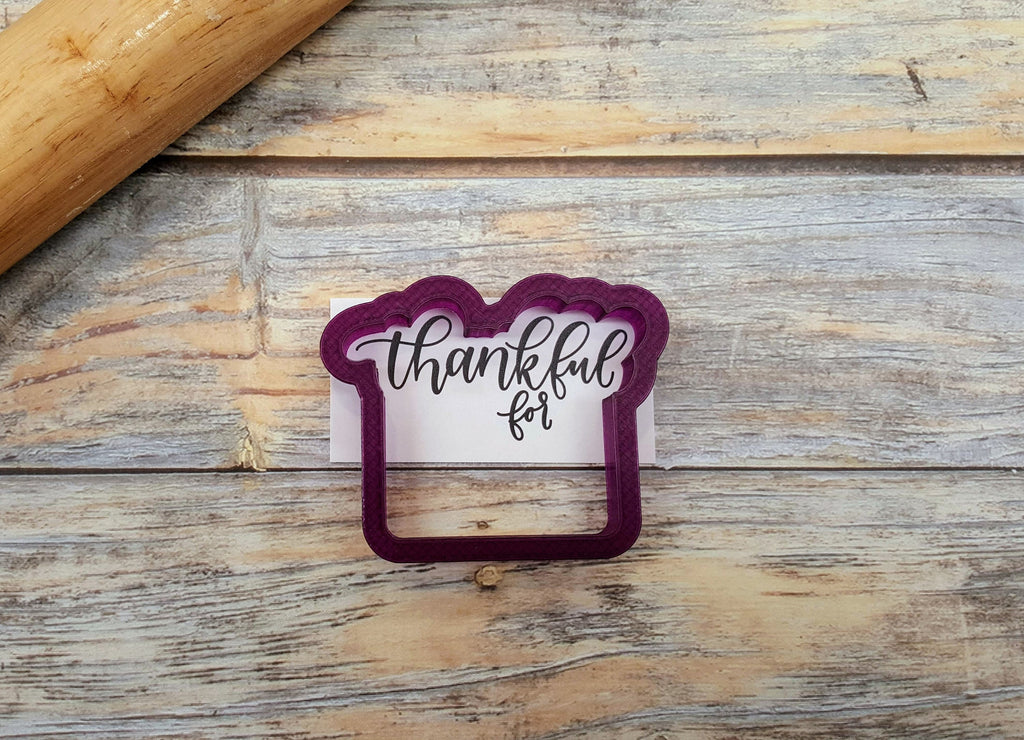 Thankful for Plaque or Place Card Cookie Cutter and Fondant Cutter and Clay Cutter with Optional Stencil