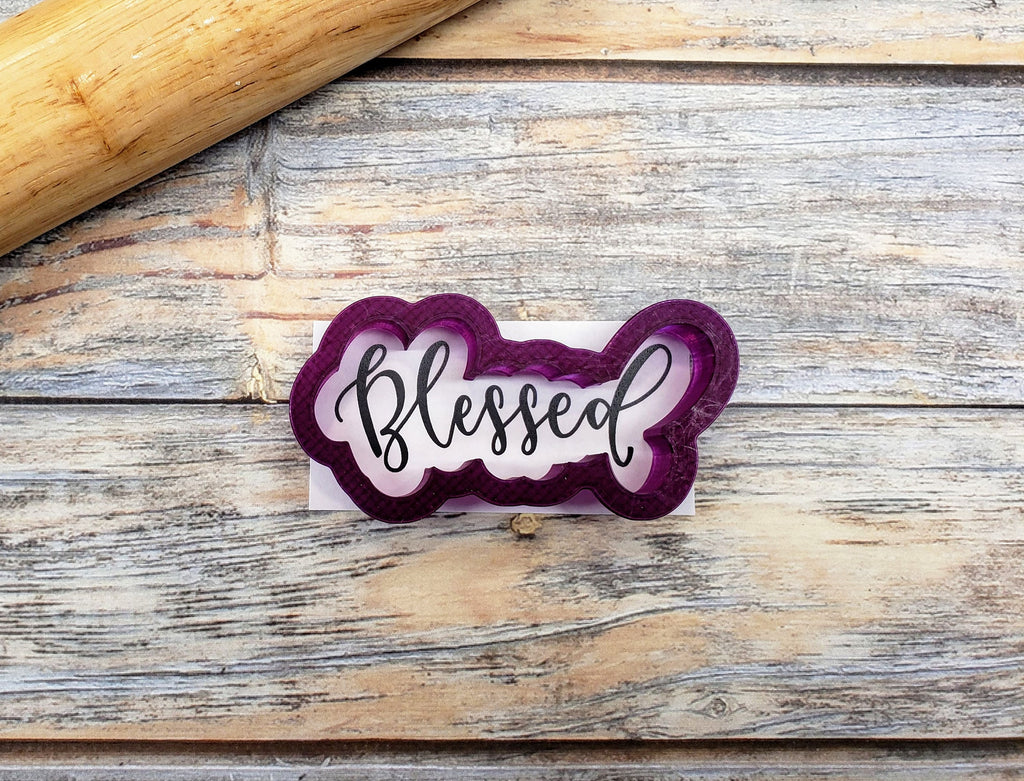 Blessed Hand Lettered Cookie Cutter and Fondant Cutter and Clay Cutter with Optional Stencil