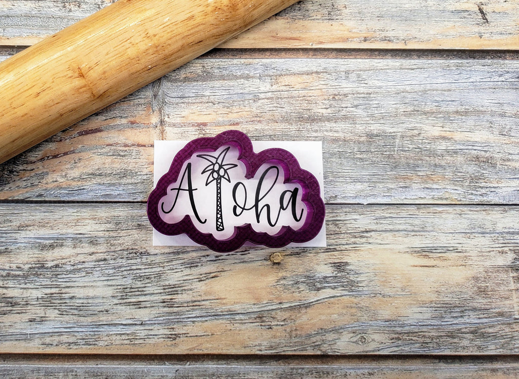 Aloha Hand Lettered Cookie Cutter and Fondant Cutter and Clay Cutter with Optional Stencil