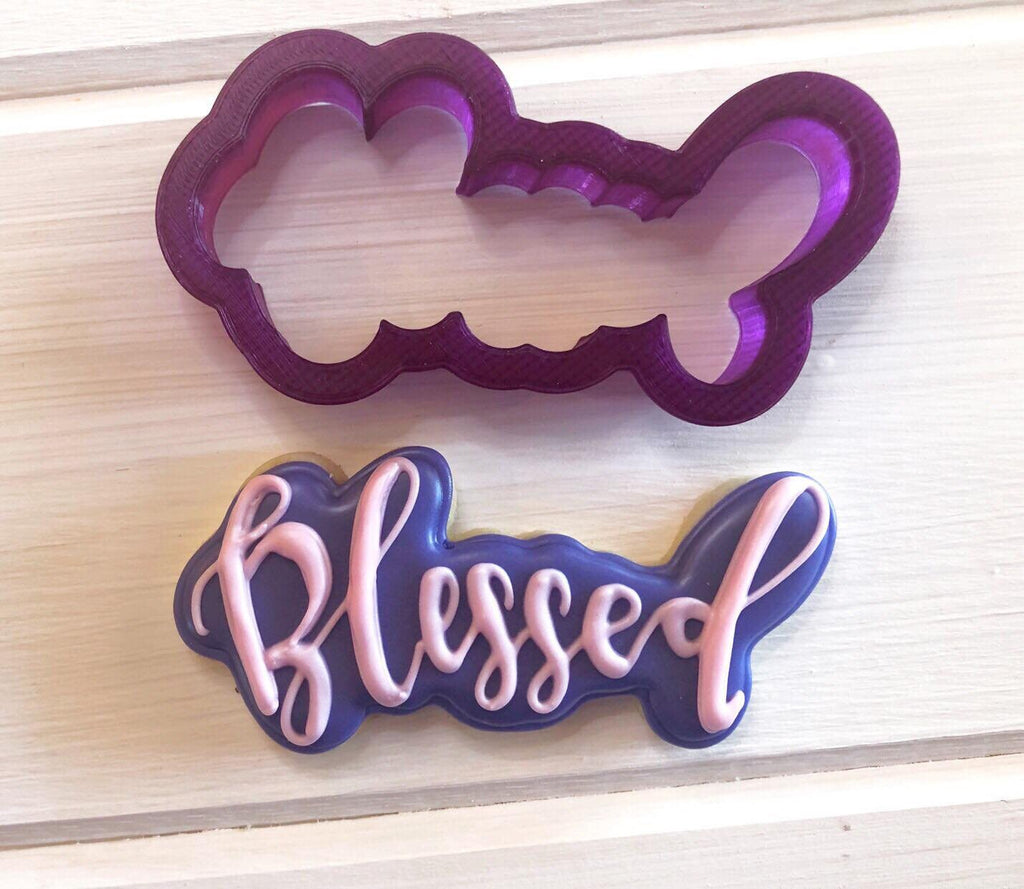 Blessed Hand Lettered Cookie Cutter and Fondant Cutter and Clay Cutter with Optional Stencil