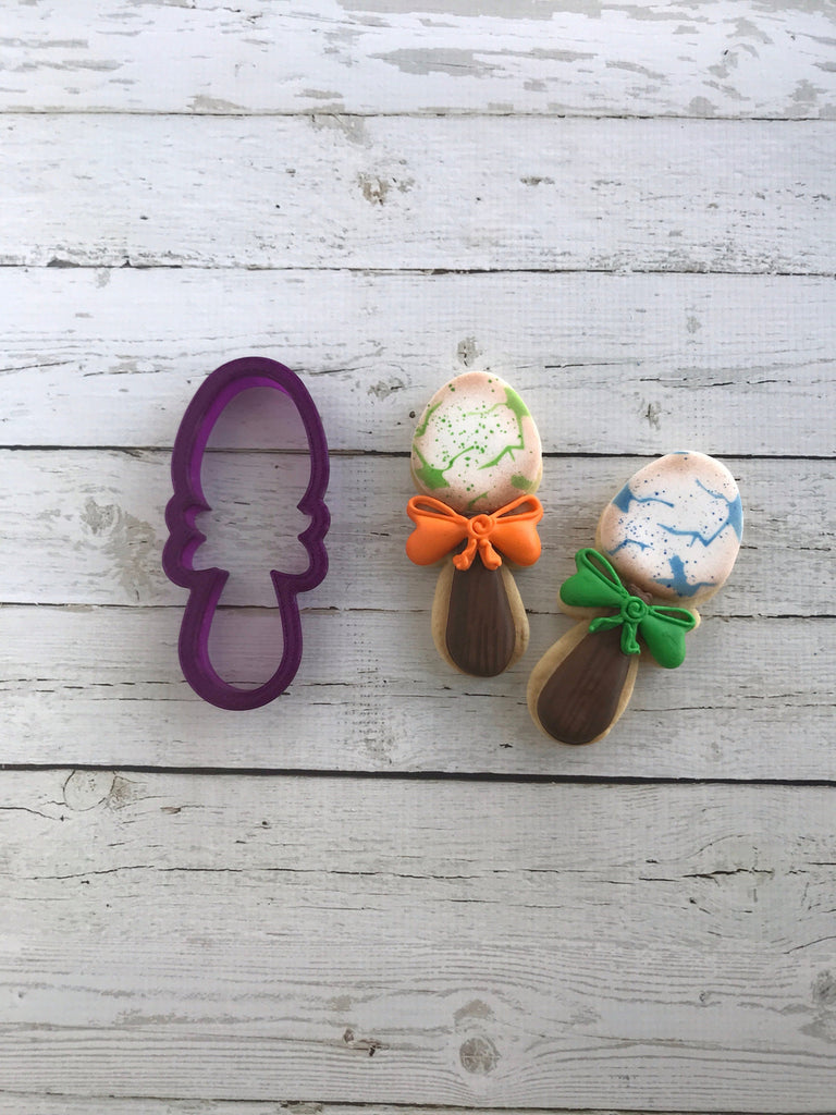 Egg Rattle or Spoon with Bow Cookie Cutter and Fondant Cutter and Clay Cutter