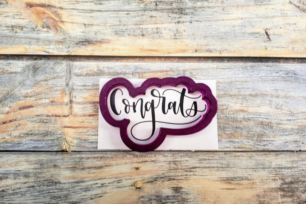 Congrats Hand Lettered Cookie Cutter and Fondant Cutter and Clay Cutter with Optional Stencil