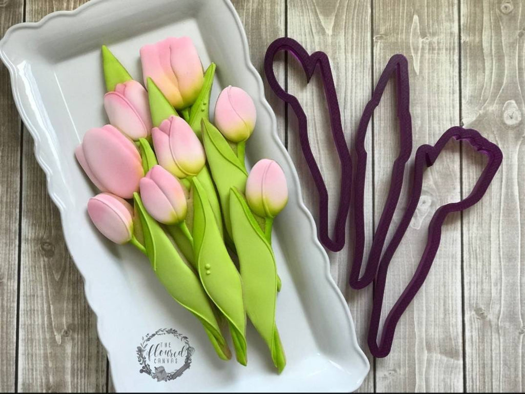 The Floured Canvas Tulip Bouquet Set of 3 Cookie Cutters and Fondant Cutters and Clay Cutters