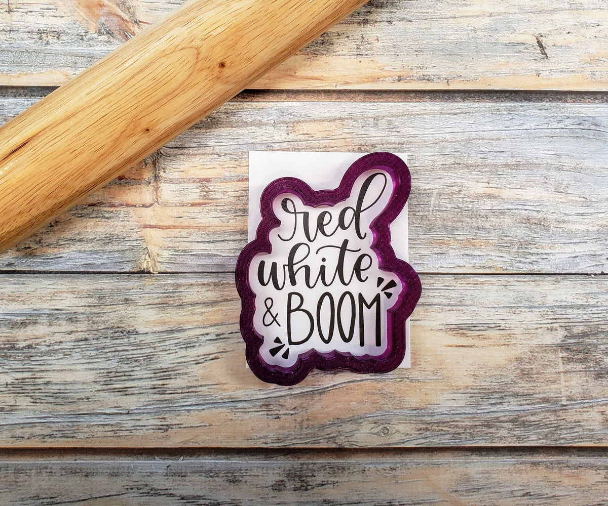 Red White & Boom Hand Lettered Cookie Cutter with Optional Stencil ...