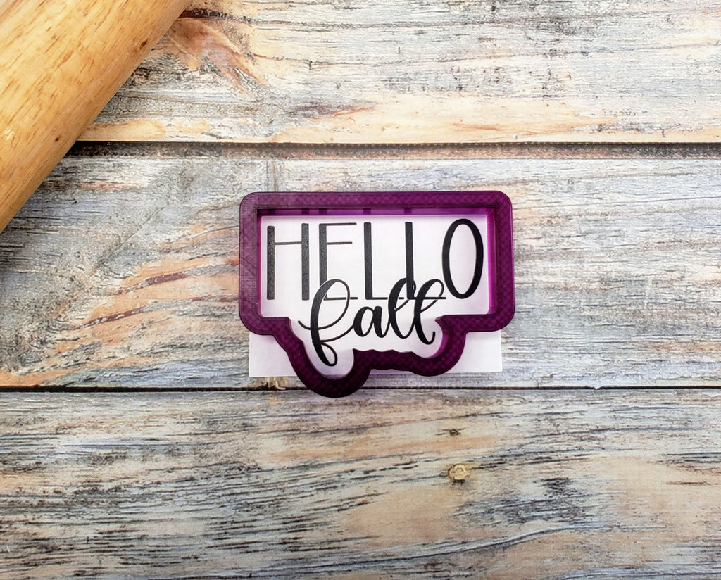 Hello Fall Hand Lettered Cookie Cutter and Fondant Cutter and Clay Cutter with Optional Stencil