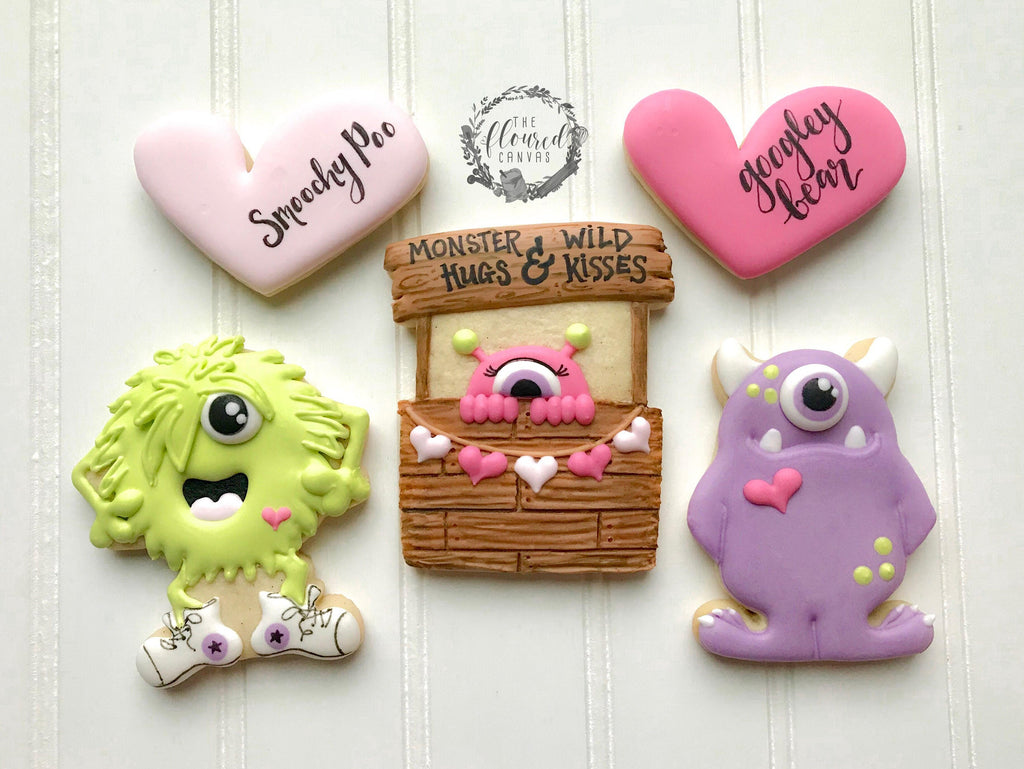 The Floured Canvas Monster Hugs & Wild Kisses set of 4 Cookie Cutter or Fondant Cutter and Clay Cutter