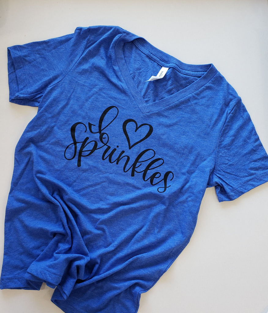 I love Sprinkles - Canvas + Bella Women's Relaxed Jersey Short Sleeve V-Neck Tee Shirt - True Royal Triblend