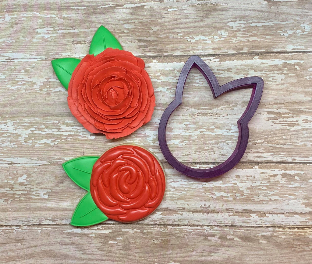 Simple Rose with 2 leaves or Bunny Head Cookie Cutter and Fondant Cutter and Clay Cutter