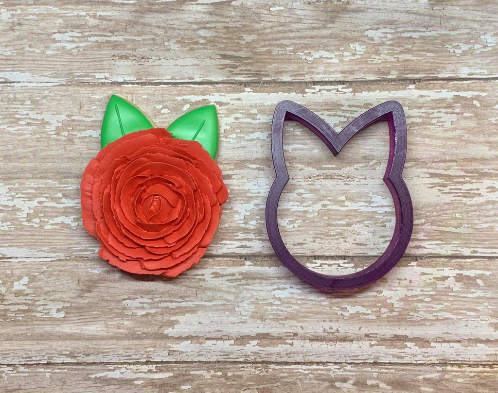 Simple Rose with 2 leaves or Bunny Head Cookie Cutter and Fondant Cutter and Clay Cutter