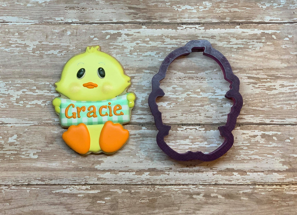 Easter Chick with Banner Cookie Cutter and Fondant Cutter and Clay Cutter