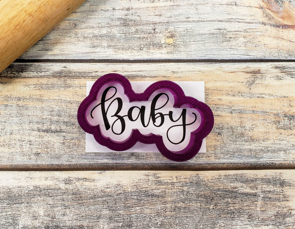 Baby (with upper case B) Hand Lettered Cookie Cutter and Fondant Cutter and Clay Cutter with Optional Stencil