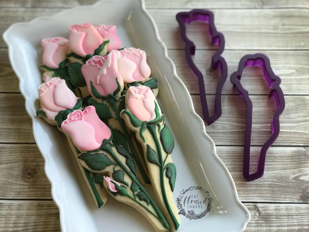 The Floured Canvas Rose Bouquet Set of 2 Cookie Cutters and Fondant Cutters and Clay Cutters