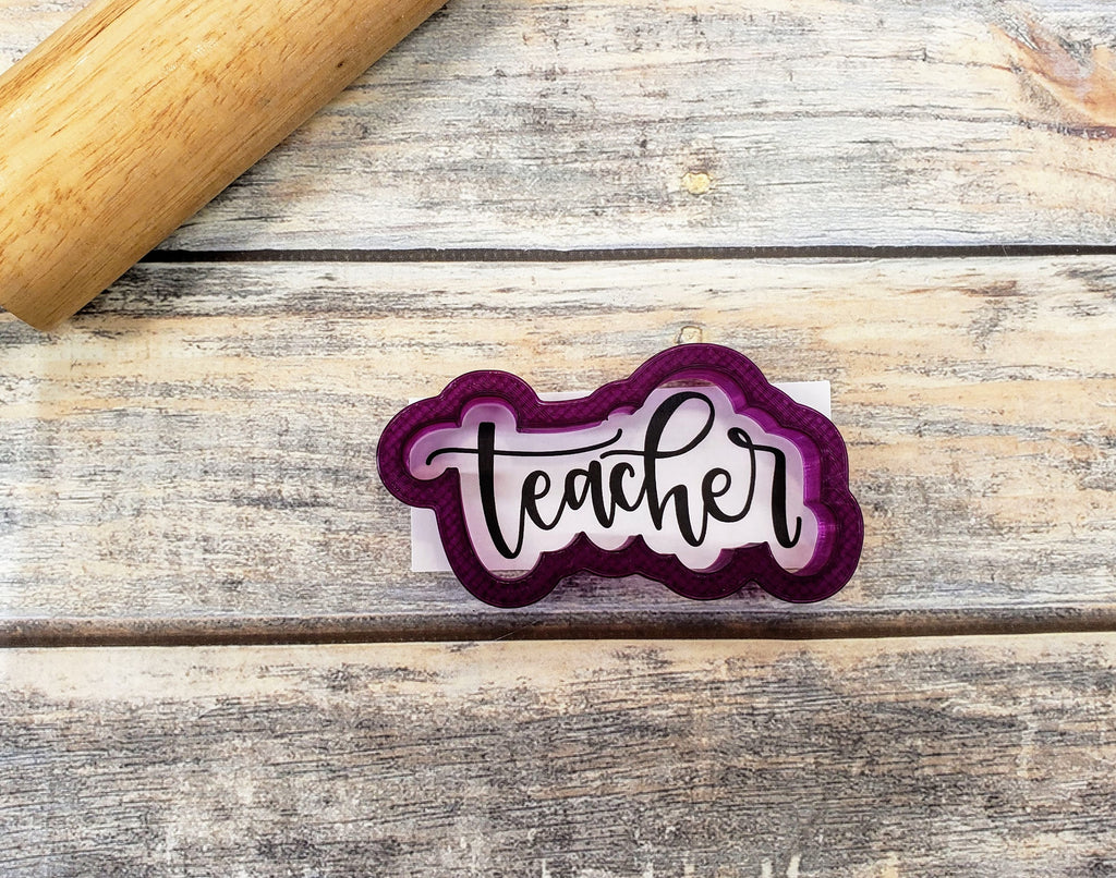 Teacher Hand Lettered Cookie Cutter and Fondant Cutter and Clay Cutter with Optional Stencil