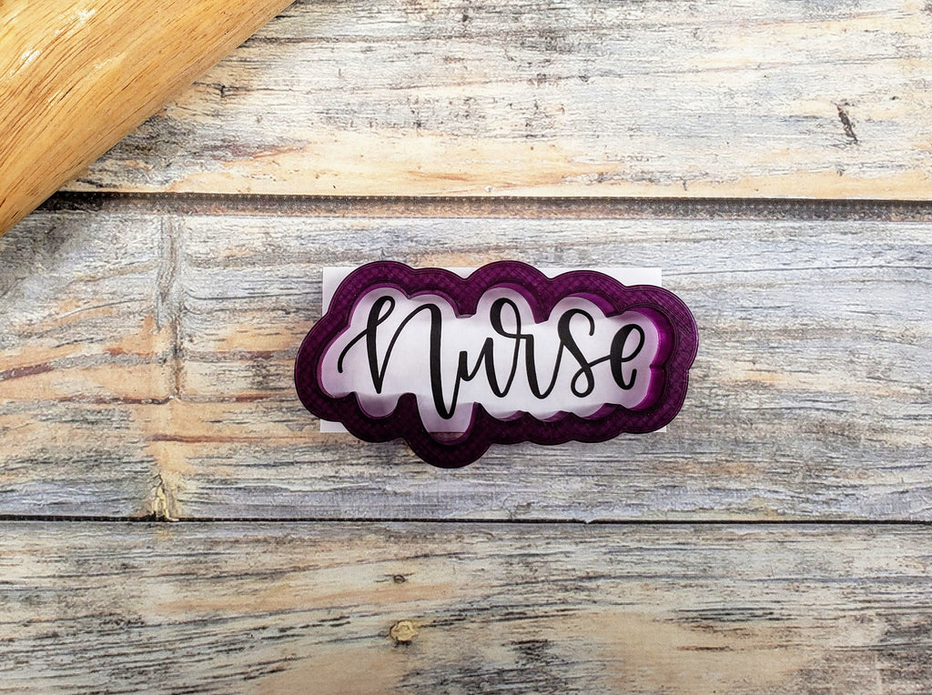 Nurse Hand Lettered Cookie Cutter and Fondant Cutter and Clay Cutter with Optional Stencil