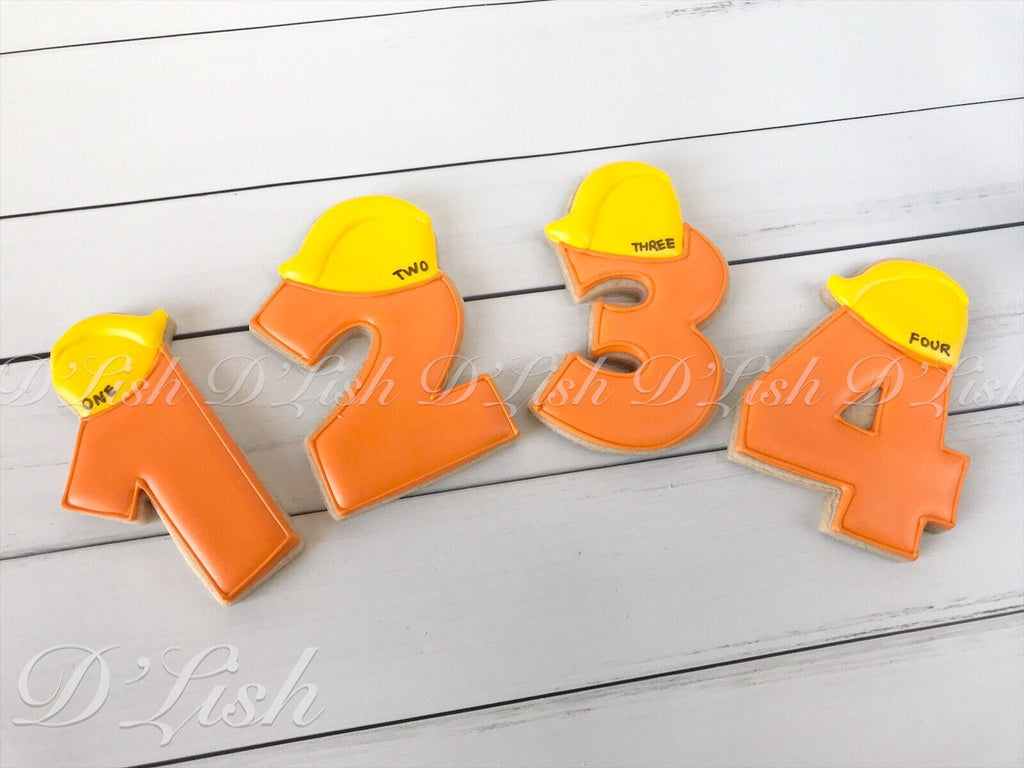 Three or 3 or Third Birthday or Anniversary  Number with Hard Hat Cookie Cutter or Fondant Cutter and Clay Cutter