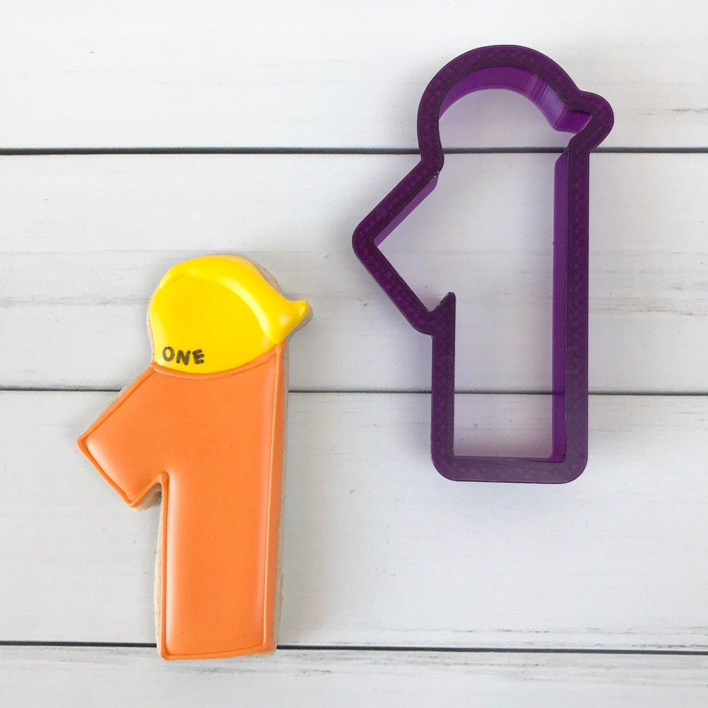 One or 1 or First Birthday or Anniversary Number with Hard Hat Cookie Cutter or Fondant Cutter and Clay Cutter