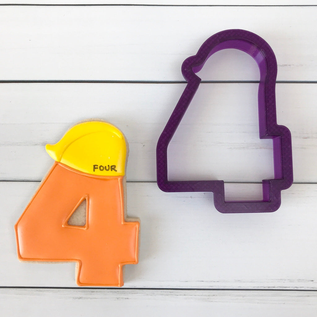 Four 4 or Fourth Birthday or Anniversary  Number with Hard Hat Cookie Cutter or Fondant Cutter and Clay Cutter