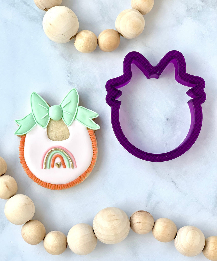 Round Baby Bib with Bow or Circle Plaque with Bow or Wreath Cookie Cutter and Fondant Cutter and Clay Cutter