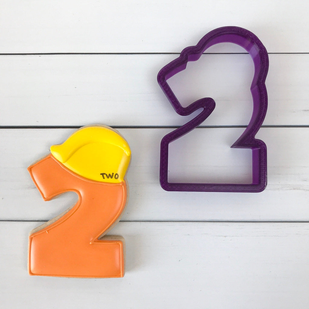 Two or 2 or Second Birthday or Anniversary  Number with Hard Hat Cookie Cutter or Fondant Cutter and Clay Cutter