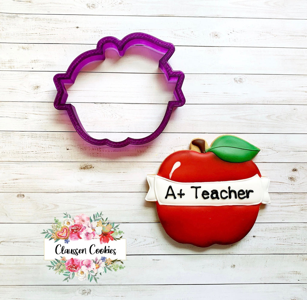 Apple with Banner or Ribbon Cookie Cutter or Fondant Cutter and Clay Cutter