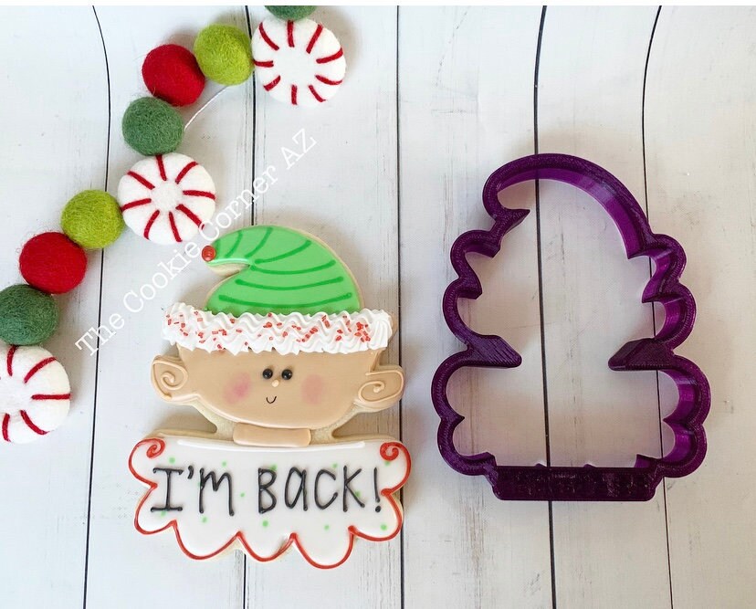 Elf #2 with Sign or Plaque Cookie Cutter and Fondant Cutter and Clay Cutter