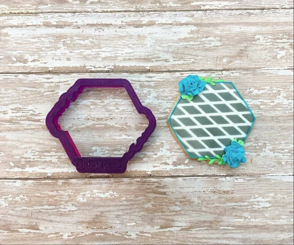 Floral Hexagon Plaque Cookie Cutter and Fondant Cutter and Clay Cutter