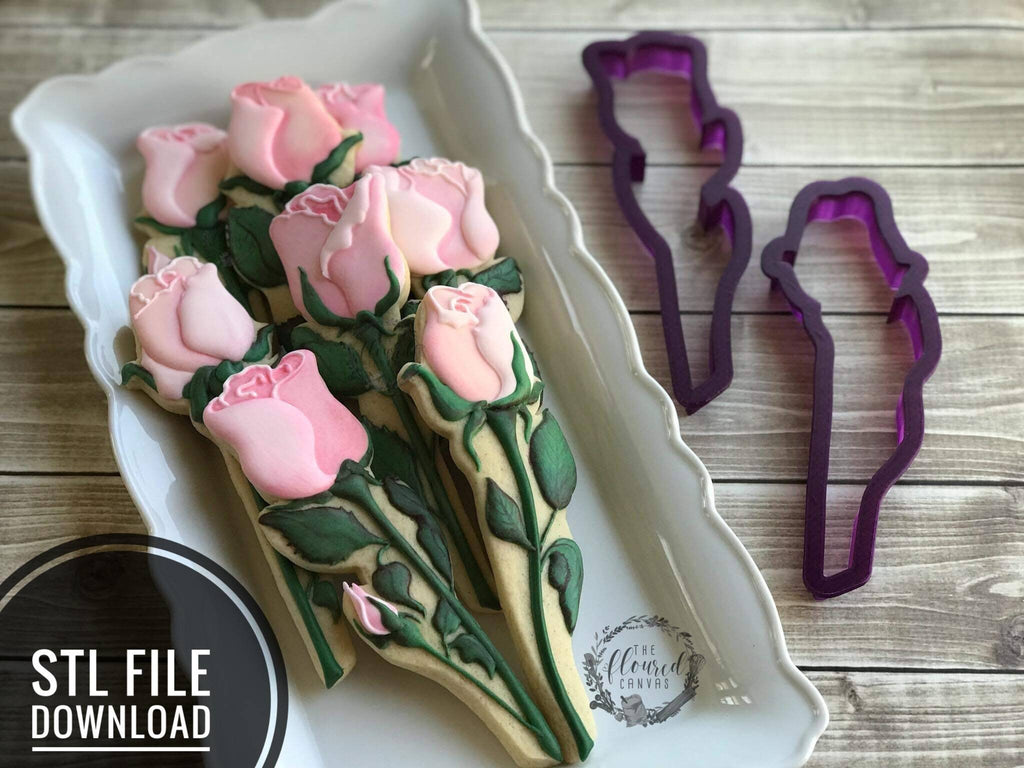 Digital STL File Download for The Floured Canvas Rose Bouquet Set of 2 Cookie Cutters and Fondant Cutters and Clay Cutters