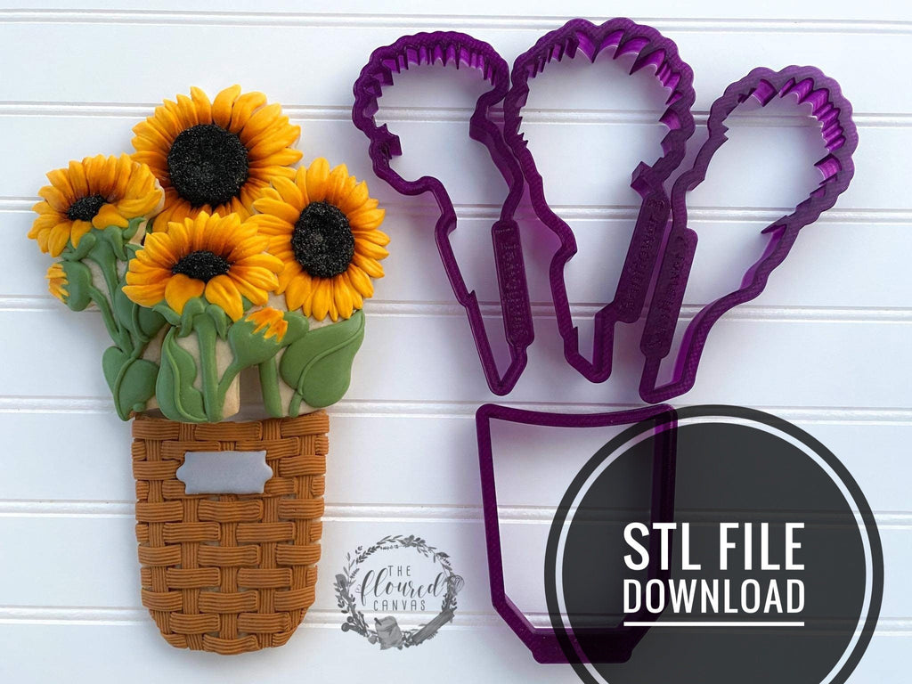 Digital STL File Download for The Floured Canvas Sunflower Bouquet Set of 4 Cookie Cutters and Fondant Cutters and Clay Cutters