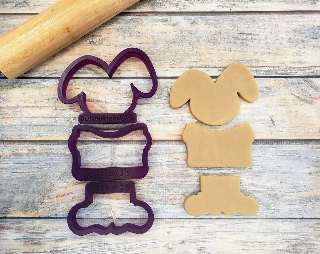 Easter Bunny Set of 3 Cookie Cutters and Fondant Cutter and Clay Cutter