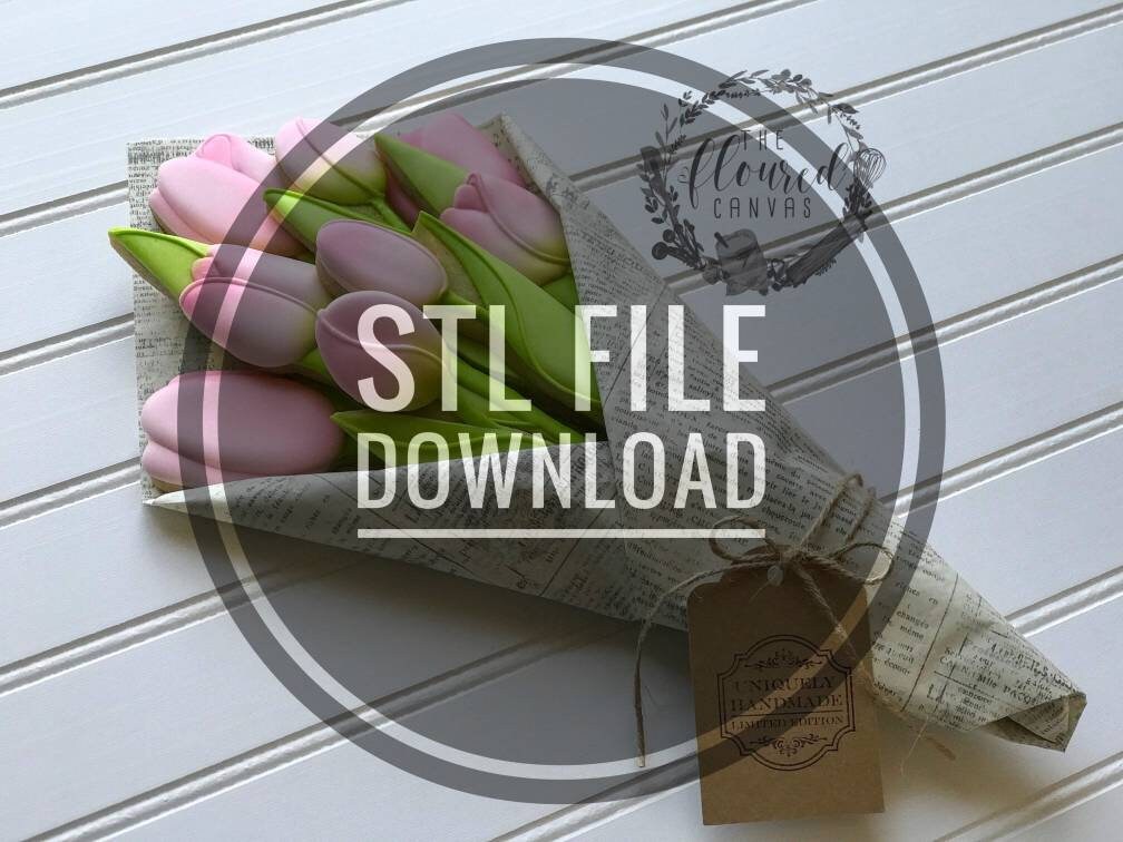 Digital STL File Download for The Floured Canvas Tulip Bouquet Set of 3 Cookie Cutters and Fondant Cutters and Clay Cutters