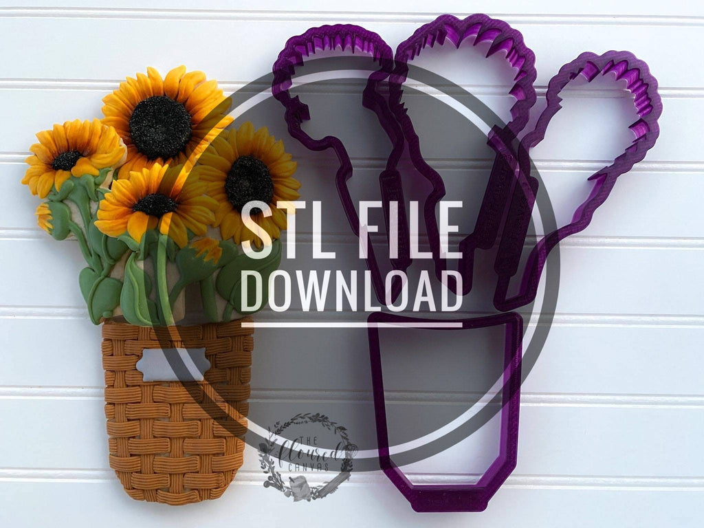 Digital STL File Download for The Floured Canvas Sunflower Bouquet Set of 4 Cookie Cutters and Fondant Cutters and Clay Cutters