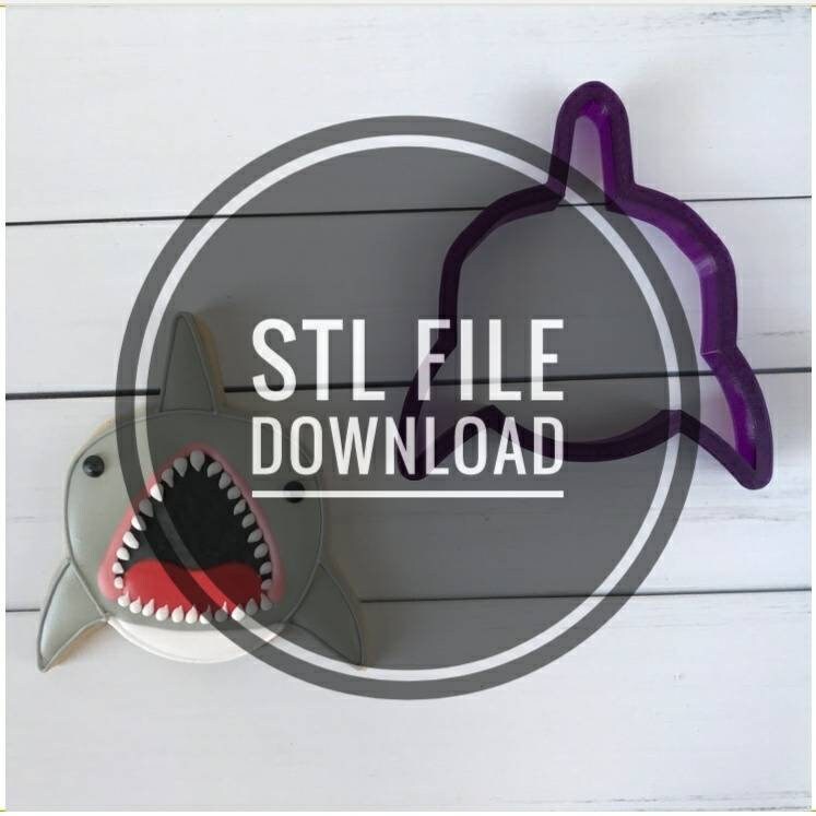 Digital STL File Download for Front Facing Shark Cookie Cutter and Fondant Cutter and Clay Cutter