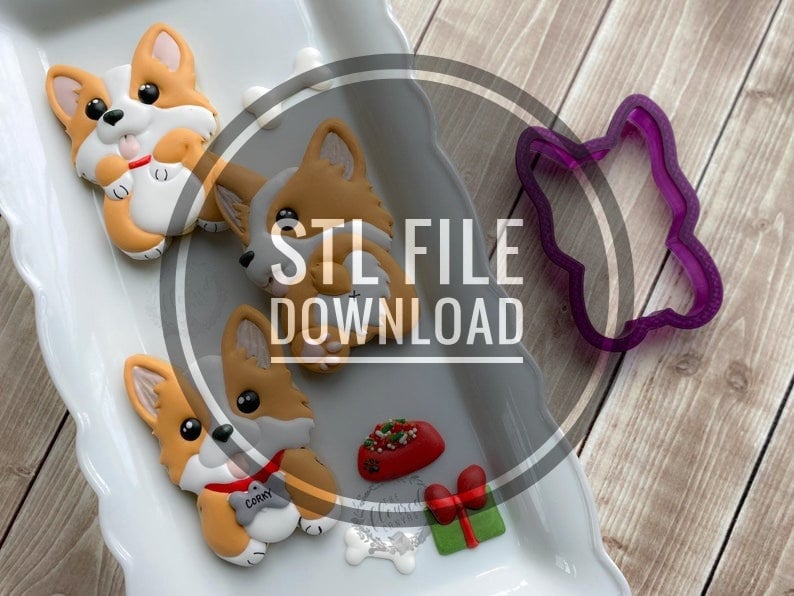 Digital STL File Download for Corgi #2 or Front Facing Dog Cookie Cutter or Fondant Cutter and Clay Cutter