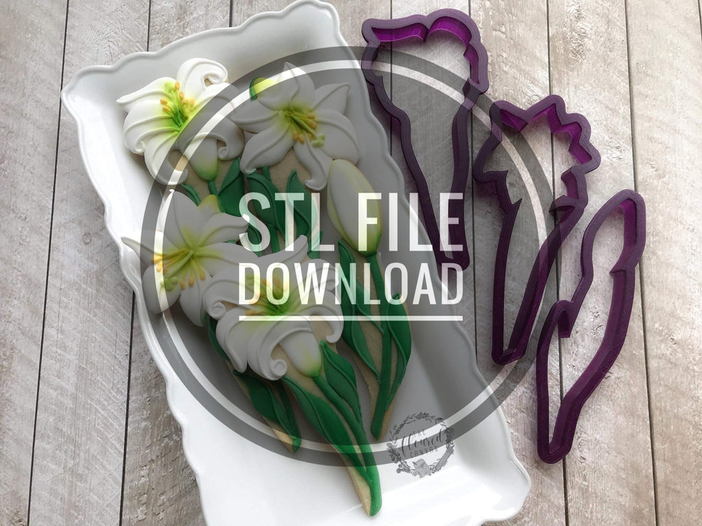 Digital STL File Download for The Floured Canvas Easter Lily Bouquet Set of 3 Cookie Cutters and Fondant Cutters and Clay Cutters