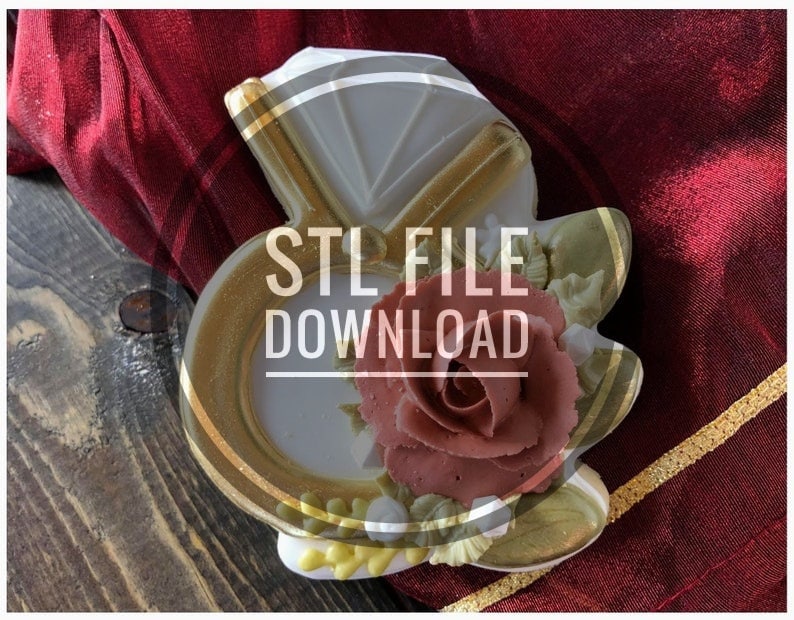 Digital STL File Download for Diamond Ring with Florals #2 Cookie Cutter and Fondant Cutter and Clay Cutter