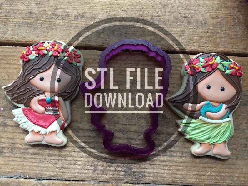 Digital STL File Download Hula Girl or Hawaiian Girl Cookie Cutter and Fondant Cutter and Clay Cutter