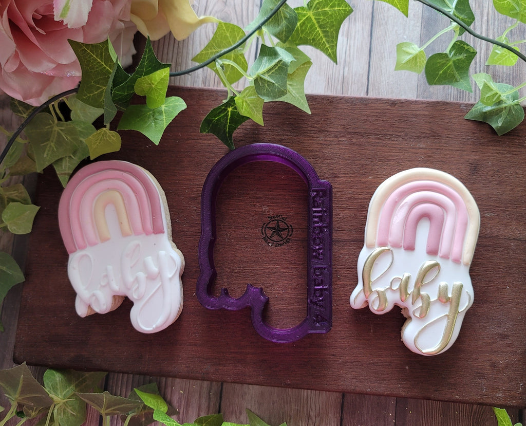 Rainbow Baby Hand Lettered Cookie Cutter and Fondant Cutter and Clay Cutter with Optional Stencil