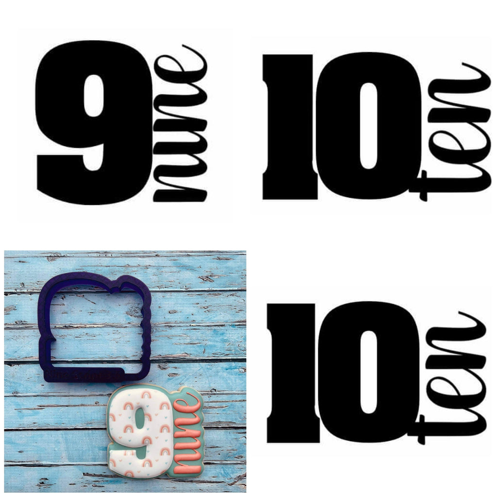 Number with Script Set of 10 Cookie Cutters or Fondant Cutters and Clay Cutters