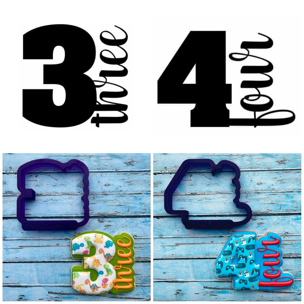 Number with Script Set of 10 Cookie Cutters or Fondant Cutters and Clay Cutters