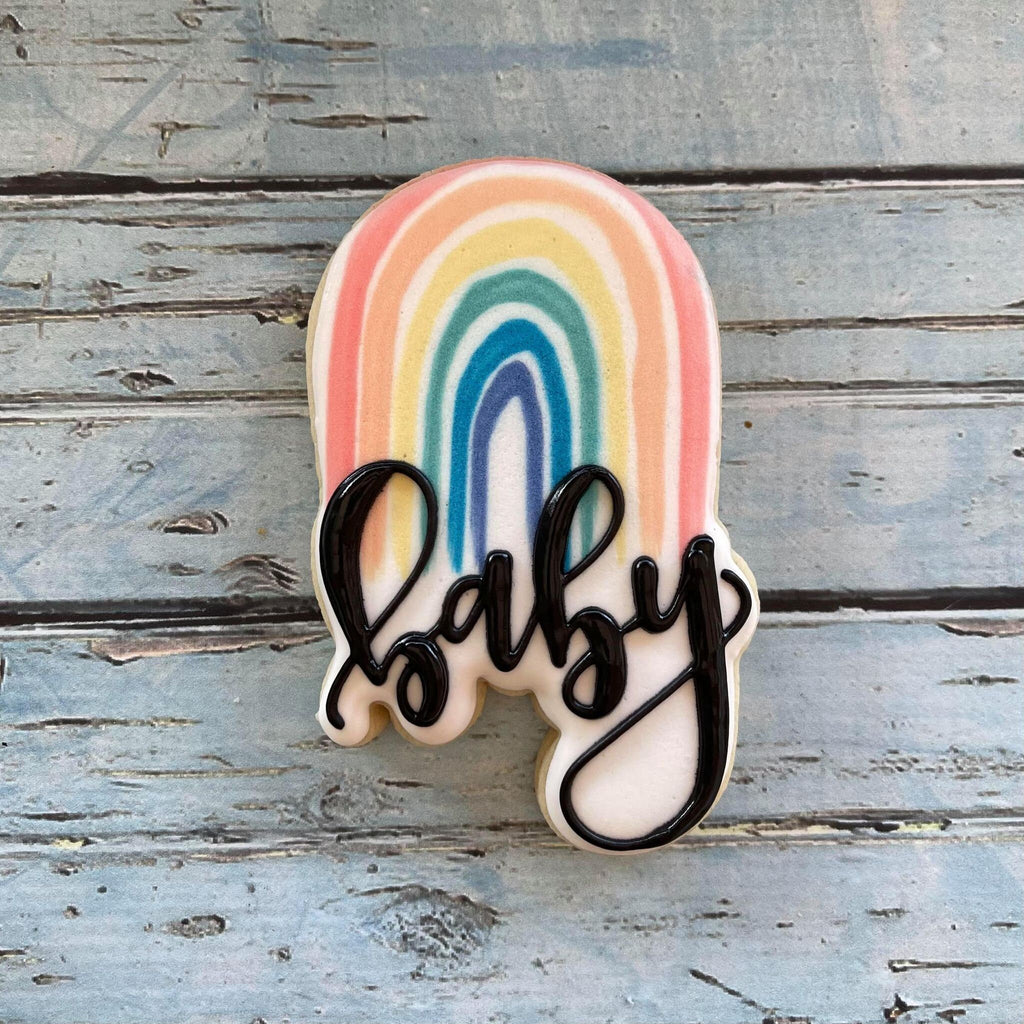 Rainbow Baby Hand Lettered Cookie Cutter and Fondant Cutter and Clay Cutter with Optional Stencil