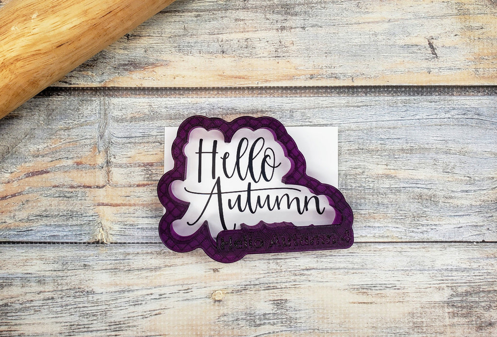 Hello Autumn Hand Lettered Cookie Cutter and Fondant Cutter and Clay Cutter with Optional Stencil