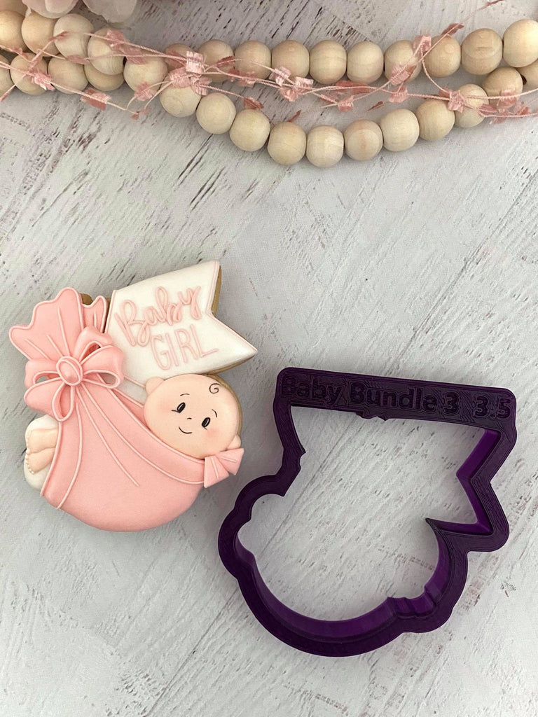 Miss Doughmestic Baby Bundle with Tag Cookie Cutter and Fondant Cutter and Clay Cutter